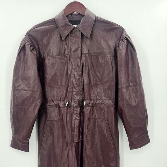 Asos Jumpsuit Size 0 Womens Dark Burgundy Red Faux Leather Drawstring Wide Leg - Picture 2 of 10